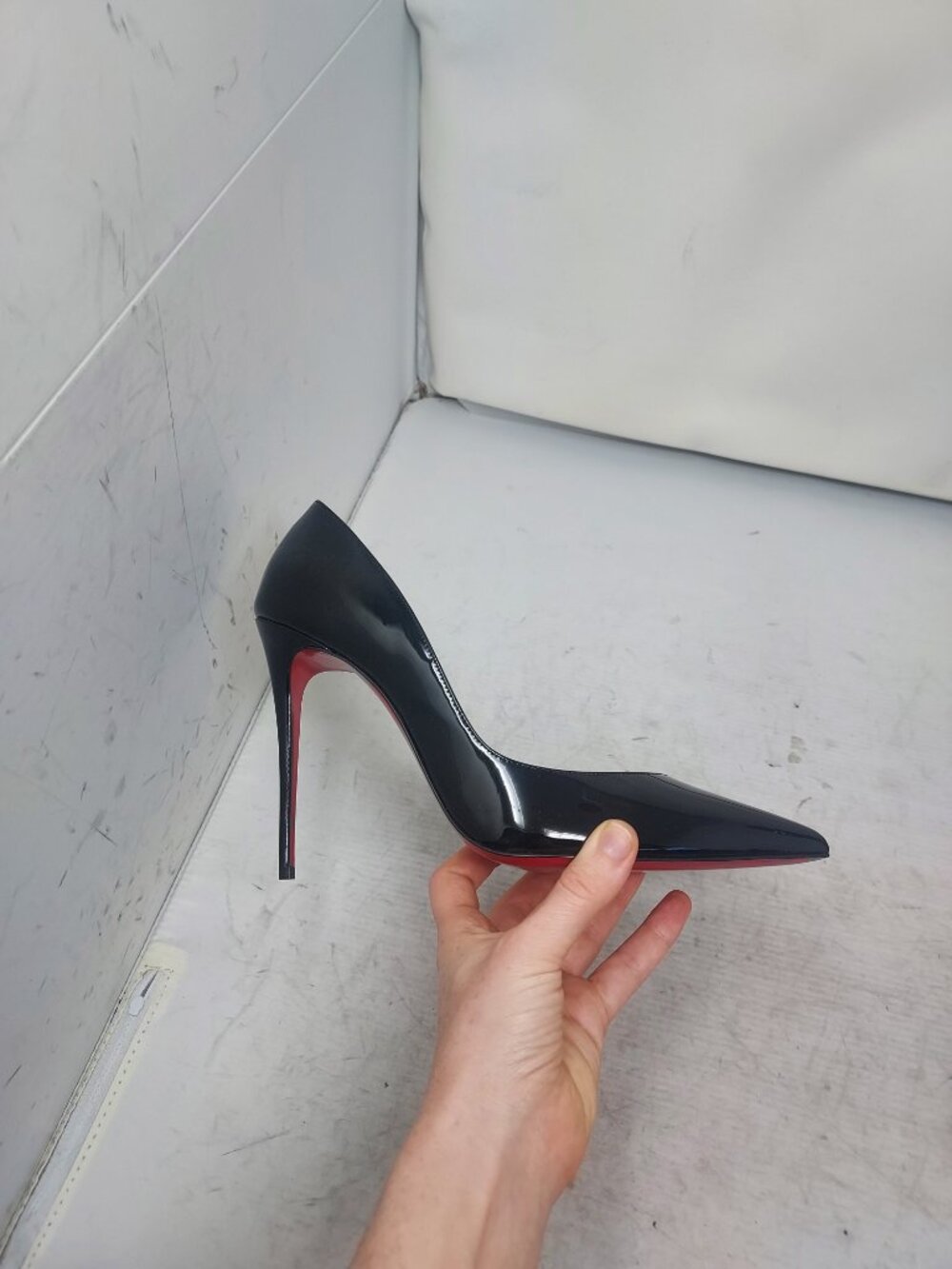 Christian Louboutin Patent Black Iriza Leather Half-d'Orsay Pump Heel Shoe - Picture 3 of 10